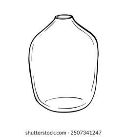 Glass Vase vector graphic. Hand drawn illustration of transparent bottle painted by black inks. Engraving on isolated background. Contour Sketch in line art style. Object EPS vector