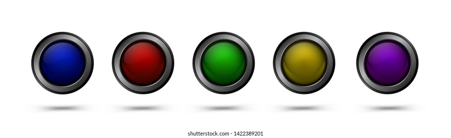 Glass vector buttons with metal frame. Glass buttons for web design, apps, games and more.