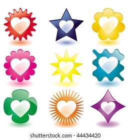 Glass Vector hearts on buttons