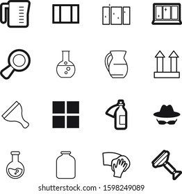 glass vector icon set such as: mason, bottle, kitchenware, hacker, spy, measure, pottery, web, tube, homemade, mystery, drink, view, glassware, parcel, logistics, carton, passion, decorative