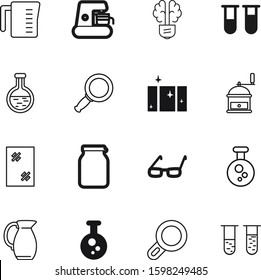 glass vector icon set such as: eps, biology, scientific, food, pottery, lens, innovation, bright, cafe, solution, plastic, machine, lupe, grinder, eye, lightbulb, drop, measuring, milk, electric, can