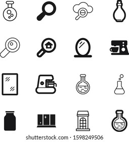 glass vector icon set such as: building, lid, sparkle, buy, element, arch, caffeine, examine, cosmetics, decorative, drawing, detective, cover, spring, bank, lens, light, lupe, real, appliance