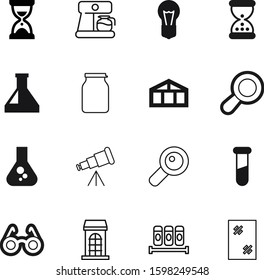 glass vector icon set such as: telescope, warm, loupe, macro, drink, scope, lines, round, farm, discover, salt, device, architecture, cosmos, agriculture, shaker, seek, web, stars, spyglass, cuisine
