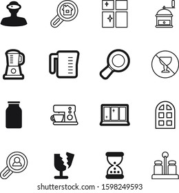 glass vector icon set such as: outline, mixer, building, text, icons, pot, reality, sodium, stop, countdown, table, team, zoom, espresso, container, breakfast, pepper, men, door, mark, box, fragile
