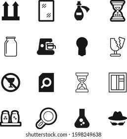 glass vector icon set such as: tool, cleaning, empty, nobody, looking, electrical, shaker, parcel, file, celebration, bank, beaker, restaurant, exterior, fitness, grinder, pharmacy, liquor, secret