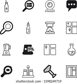 glass vector icon set such as: work, video, domestic, exterior, salt, grinder, lines, virtual, detail, packaging, cartoon, collection, wash, camera, bubble, message, spring, loupe, restaurant