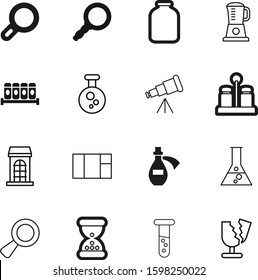 glass vector icon set such as: internet, planetarium, spices, color, observation, watch, travel, minute, modern, cuisine, measurement, fun, vials, empty, building, box, magic, vial, enlarge