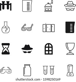 glass vector icon set such as: eyewear, architecture, cover, drawing, inside, fashion, sandglass, room, light, information, interior, research, lid, electric, alcohol, spectacles, beaker, sand, media