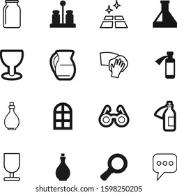 glass vector icon set such as: shaker, zoom, toxic, chat, talk, thin, shiny, wipe, specs, inside, search, domestic, abstract, chemicals, discussion, jar, exterior, magnifying, messenger, health, bank
