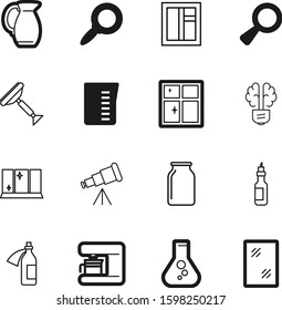 glass vector icon set such as: transparent, creativity, poison, work, organic, fat, oil, learning, maker, cosmos, household, kitchenware, ocular, construction, web, bright, telescope, healthy, lid
