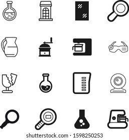 glass vector icon set such as: decoration, computer, video, cleaner, scrutiny, retro, glasses, tech, art, dark, delivery, broken, fast, chat, sale, objective, pottery, architecture, hand, movie