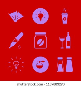 glass vector icons set. with flippers, dropper pipette, bulb and salt pepper shaker in set