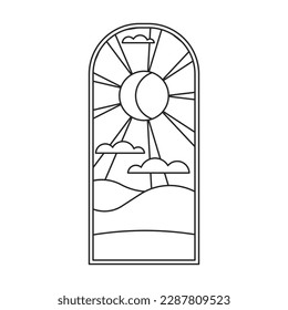 Icono de contorno vectorial de vidrio. Ventana de vidrio de la ilustración del vector sobre fondo blanco. Icono de ilustración de contorno aislado de la iglesia de ventana.