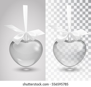 Glass vector romantic decoration with a ribbon on a white background. Template. Mock-up. . Transparent vector object design, layout. Vector illustrator.  10 EPS. 