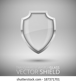 Glass Vector Shield, glossy armorglass on gray background