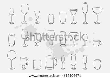 glass vector sketch icon collection