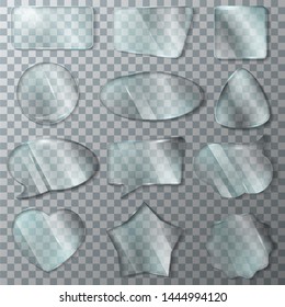 Glass vector transparency glossy clear blank frame and empty glassful window template. heart illustration. glassware set of realistic glossy bubble speech isolated on transparent background.