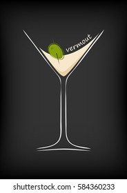 A glass of vermouth on a black background. Vector illustration