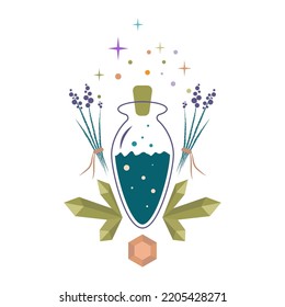 Glass vessel with magic potion. vector illustration