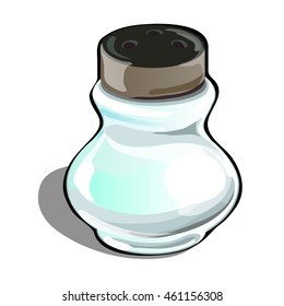 Glass vial with crumbly substance. Vector illustration.