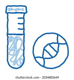 Glass Vial With Liquid Biomaterial sketch icon vector. Hand drawn blue doodle line art isolated symbol illustration