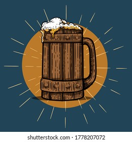 Glass Viking Beer Illustration With Engraving Style 