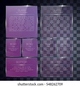 Glass violet banners shine shape template on transparent background
