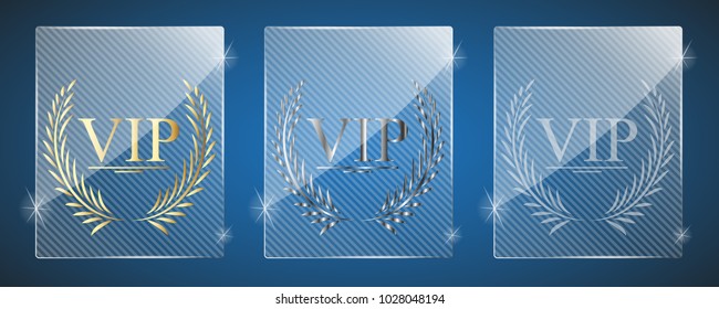 Glass vip awards. Vector illustration. Three variants: golden, silver and a simple shiny glass