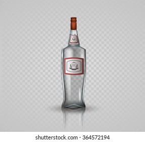 Glass vodka bottle with screw cap. Vector illustration.