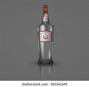 Glass vodka bottle with screw cap. Vector illustration.