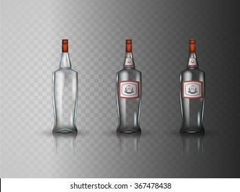 Glass vodka bottle with screw cap. Vector illustration.
