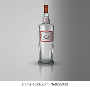 Glass vodka bottle with screw cap. Vector illustration.