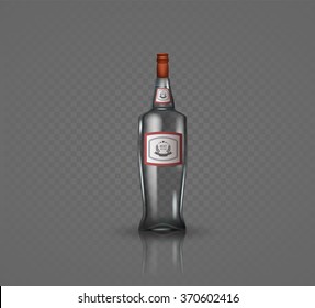 Glass vodka bottle with screw cap. Vector illustration.