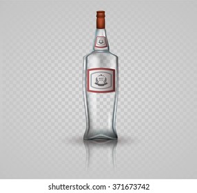 Glass vodka bottle with screw cap. Vector illustration.