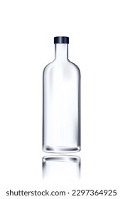 Glass vodka bottle with silver cap. Vector illustration. Glass bottle collection, item 10.