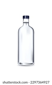 Glass vodka bottle with silver cap. Vector illustration. Glass bottle collection, item 10.