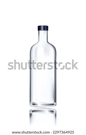 Glass vodka bottle with silver cap. Vector illustration. Glass bottle collection, item 10.