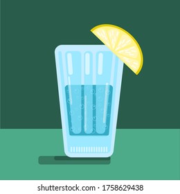 glass of vodka on the table with a slice of lemon, vector illustration