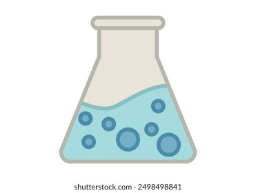 Glass volumetric flask with blue chemical