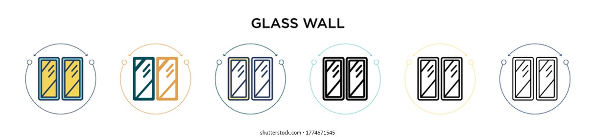 Glaswand-Icon in voller, dünner Linie, Umriss und Strich-Stil. Vektorgrafik von zwei farbigen und schwarzen Glaswand-Vektorgrafiken-Designs kann für mobile, i, web-basierte