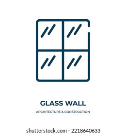 Icono de pared de vidrio. Ilustración vectorial lineal de la colección de construcción de arquitectura. Esquema del vector de icono de pared de vidrio. Símbolo de línea delgada para uso en aplicaciones web y móviles, logotipo, medios impresos.