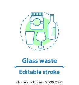 Glass waste concept icon. Garbage sorting idea thin line illustration. Glassware and glass packaging. Vector isolated outline drawing. Editable stroke