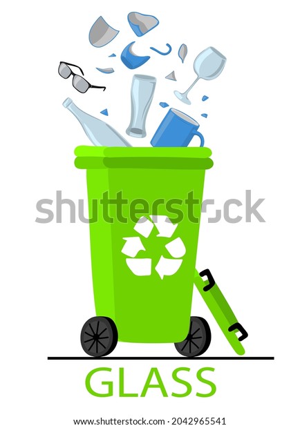 Glass Waste And Garbage. Waste sorting\
concept. Vector illustration in doodle\
style.