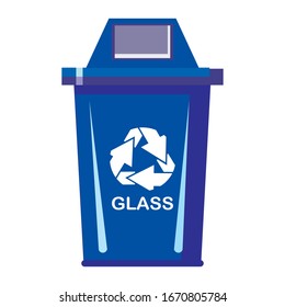 glass waste recycling bin with a recycling symbol