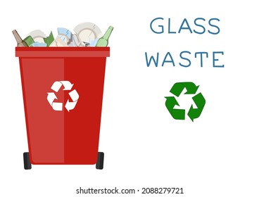 Glass waste. Recycling ecology problem isolate on white background objects collection. Vector illustration. 