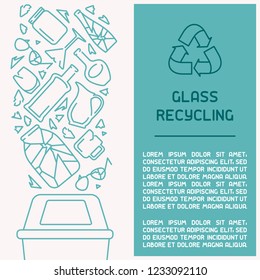 Glass waste recycling information booklet. Line style vector illustration. There is place for your text