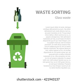 Glass waste sorting flat concept.  Vector illustration of glass waste. Glass waste recycling categories and garbage disposal. Glass waste types sorting management .