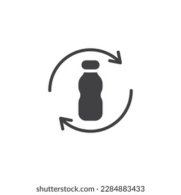 Icono del vector de residuos de vidrio. signo plano relleno para concepto móvil y diseño web. Botellas y flechas de reciclaje icono de glifo. Símbolo, ilustración del logotipo. Gráficos vectoriales