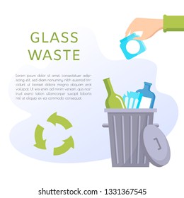 Glass waste vector illustration. Home stuff - wine bottle, plate, wineglass, jar, glasses. Recycling ecology problem isolate on white background objects collection. 
