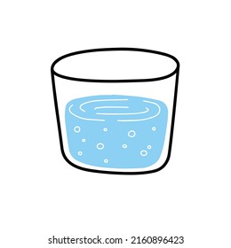 Glass of water. Blue liquid cup. Refreshing drink. Doodle outline cartoon. Trendy modern illustration